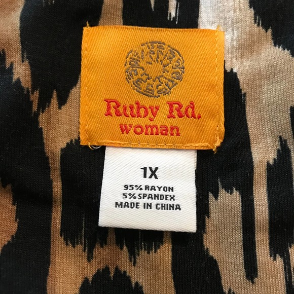 Ruby Rd. Black and Brown Asymmetrical Animal Print Tunic, Size 1X - Picture 3 of 5